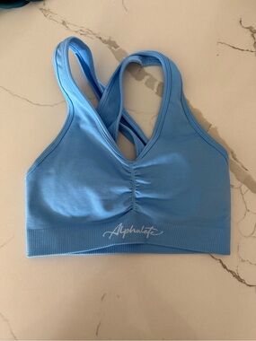 Alphalete Sky Blue Seamless Cross-Back Sports Bra